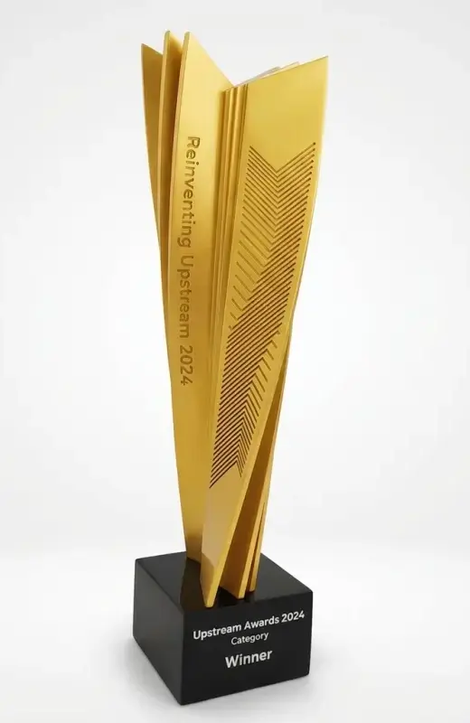 Upstream 3d Print Trophy the front side can be pattern or add logo to the surface for added value. The base is made of wood. We can deliver to Singapore, Malaysia and Indonesia
