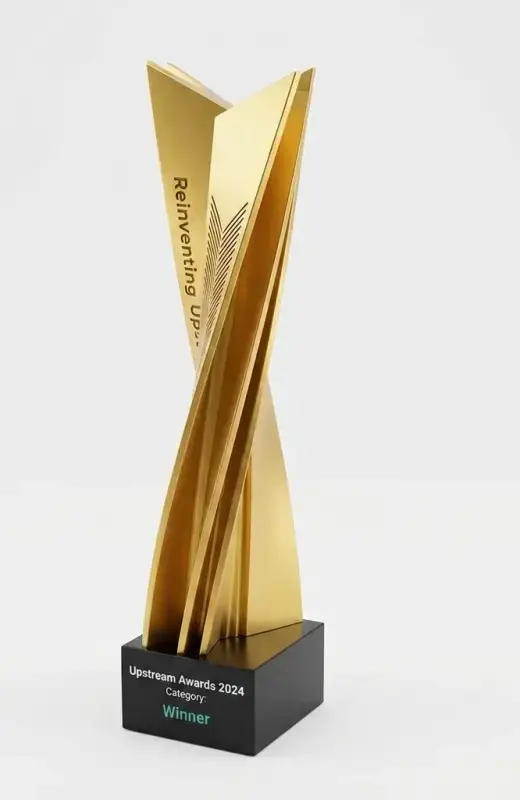Upstream 3d Print Trophy trophy resin 3d print upstream is spray painted with metallic gold. We can do silver and bronze as well.