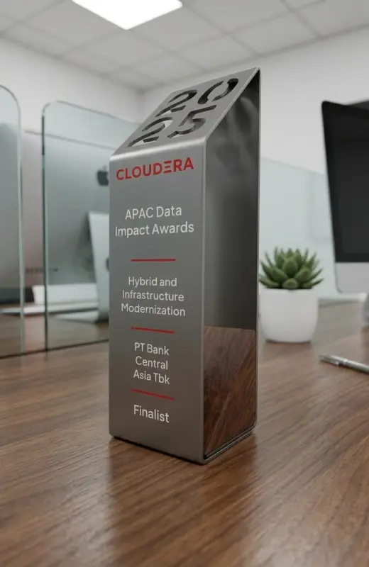 cloudera metal frame trophy on the table. The top slope is laser cut the year. The front side is UV print. We can deliver to Singapore, Malaysia and Indonesia