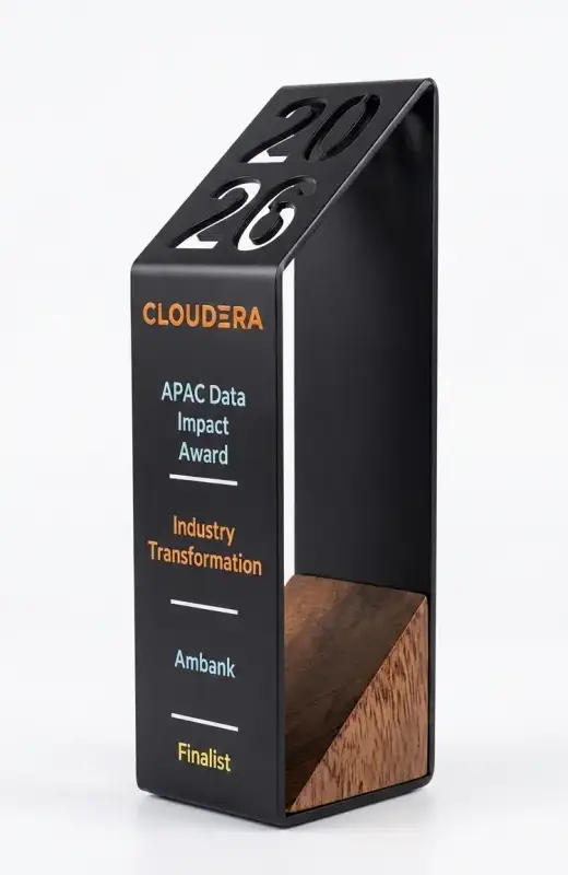 angle view of cloudera metal frame trophy with wood element inside. Other than wood, we can add crystal inside.