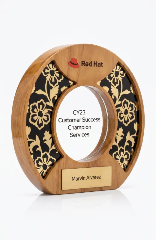 redhat wood trophy is custom made for one event. We can custom make any wood trophy for clients from Singapore, Malaysia and Indonesia.