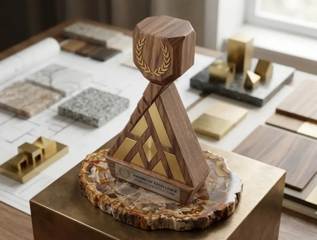 wood trophy apex. with height of 40cm and length 35cm, it is not heavy and easy to carry.