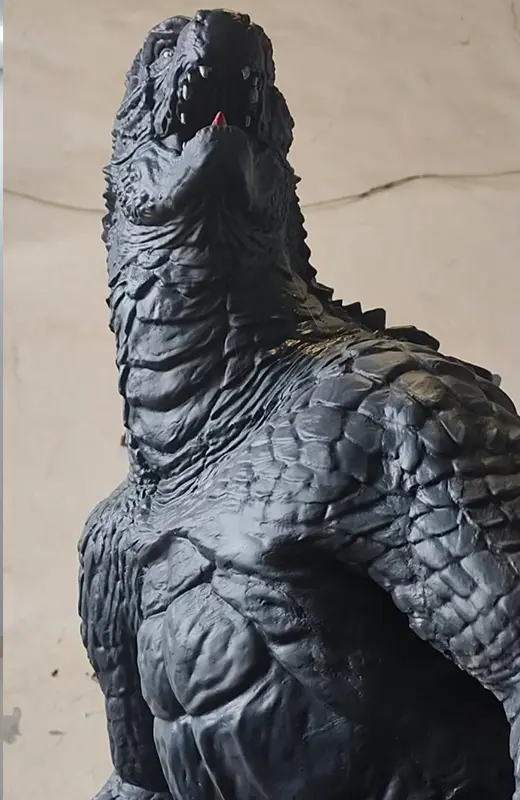 3d print godzilla sculpture is done using zenithal spray paint technique. we painstalkingly emulate the shadow, highlight and skin colour.