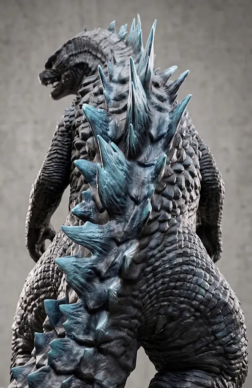 Back view of our 3d print sculpture godzilla. We give metallic blue colouring on the spine to emulate the glowing before atomic breath.