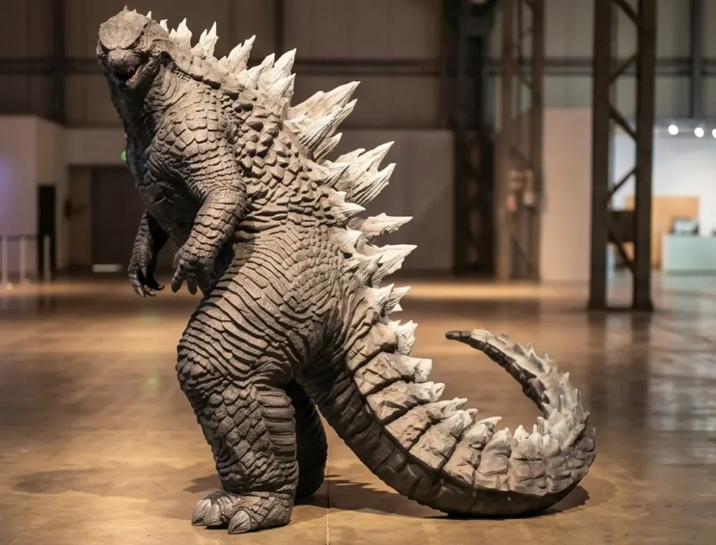 3d print godzilla sculpture in display. We can make any sculpture and send to Singapore, Malaysia and Indonesia