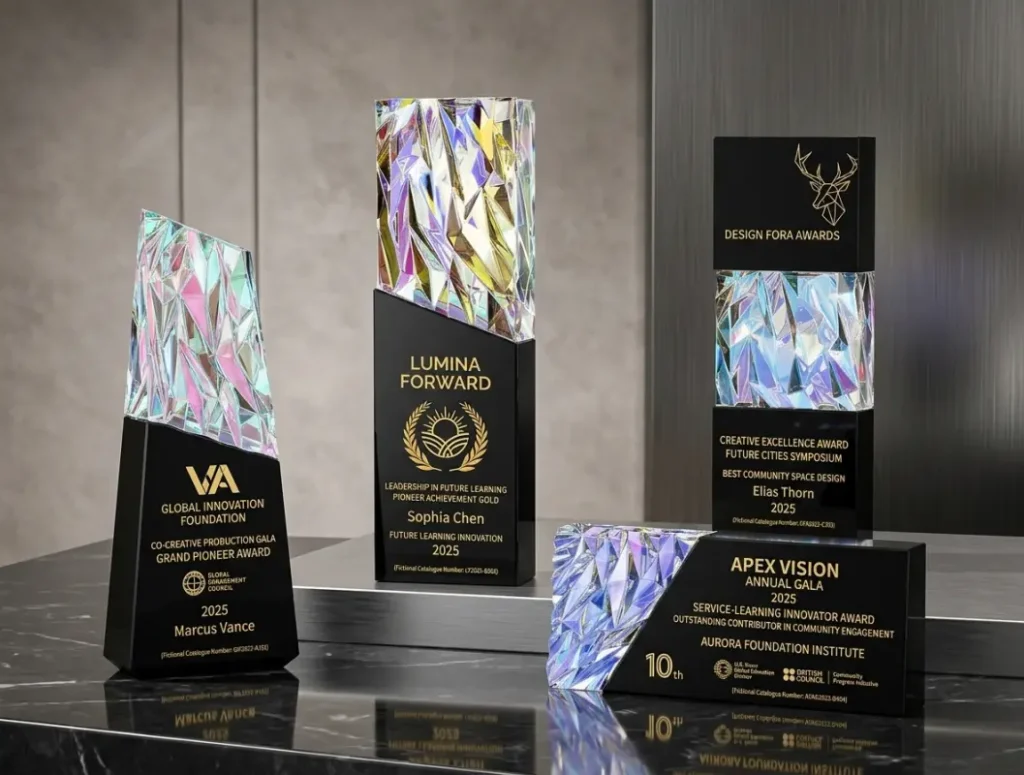 luminar crystal trophy in different forms. Suitable for any event.