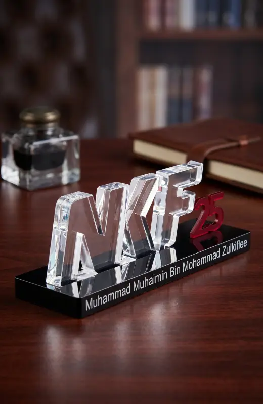 nkf acrylic trophy sits nicely on table and great as appreciation trophy and plaque. This acrylic trophy is easy to clean.