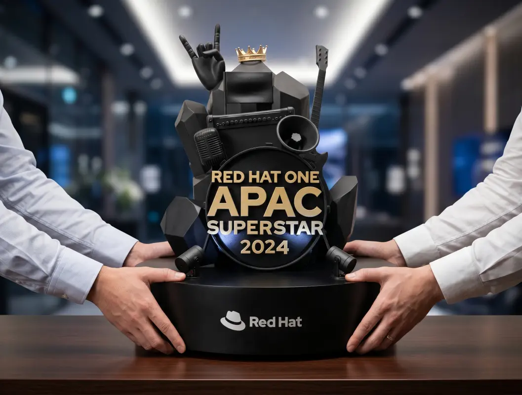 redhat 3d print giant trophy made for redhat event in 2024 in Bali. We spray painted with matte black.