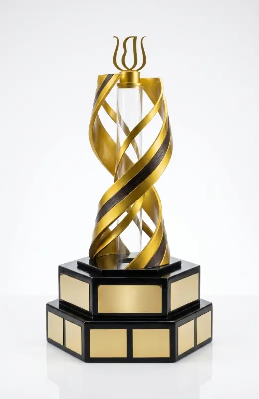 ubs challenge 3d print trophy has unique geometric generated by AI, then manual model and 3d print. The last stage is finishing.