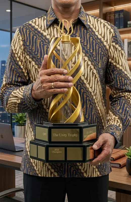 ubs challenge 3d print trophy held by someone in batik. We can make challenge 3d print trophy to Singapore, Malaysia and Indonesia