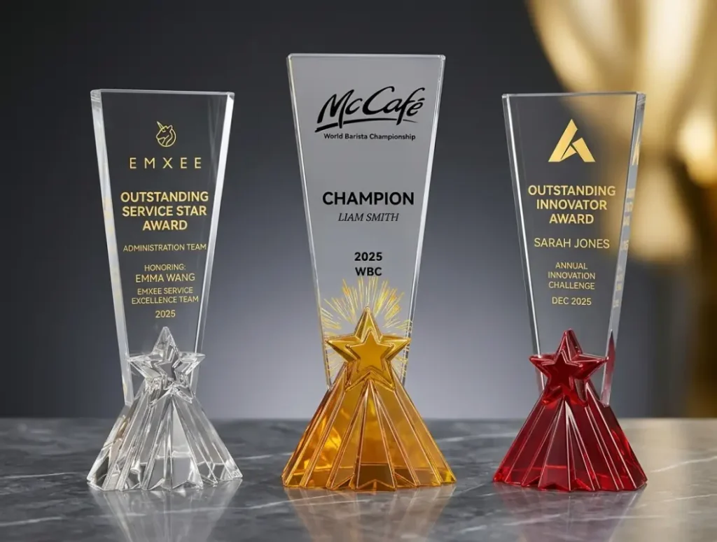 zenith flare crystal trophy. size is 26x10.2 x 5.5cm and weight 1kg.