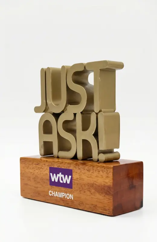 just ask 3d print trophy base is made of mahogany wood and uv printed logo on it.