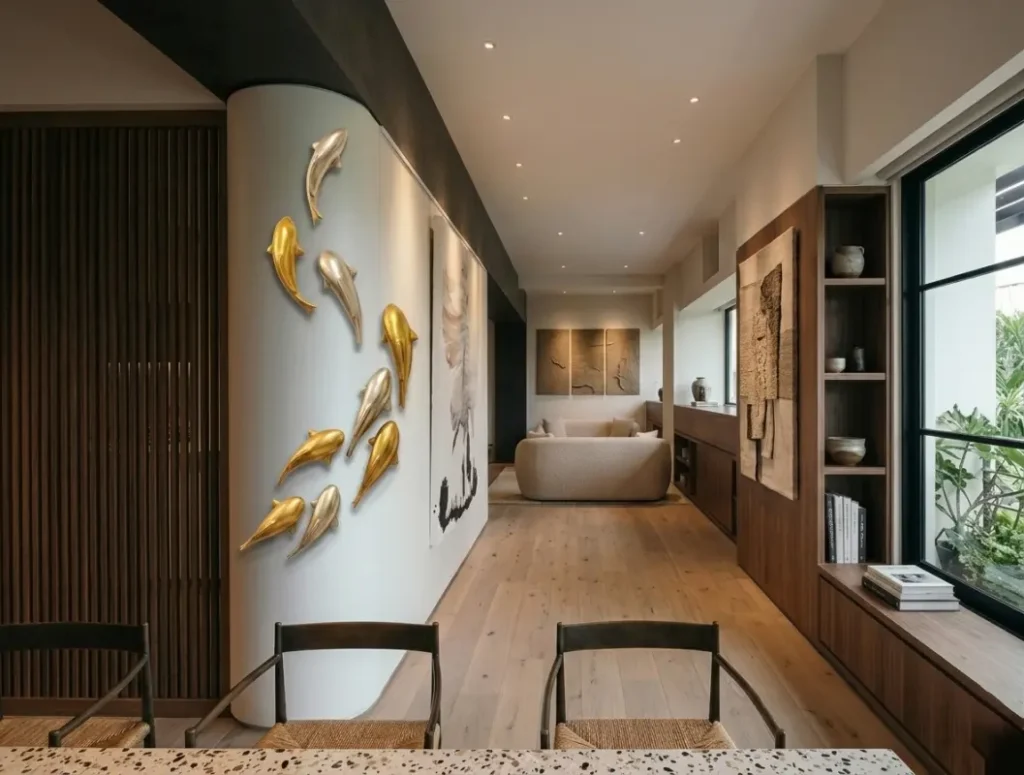 koi fish wall decor 3d print can be placed on curved wall where stock decor cannot.
