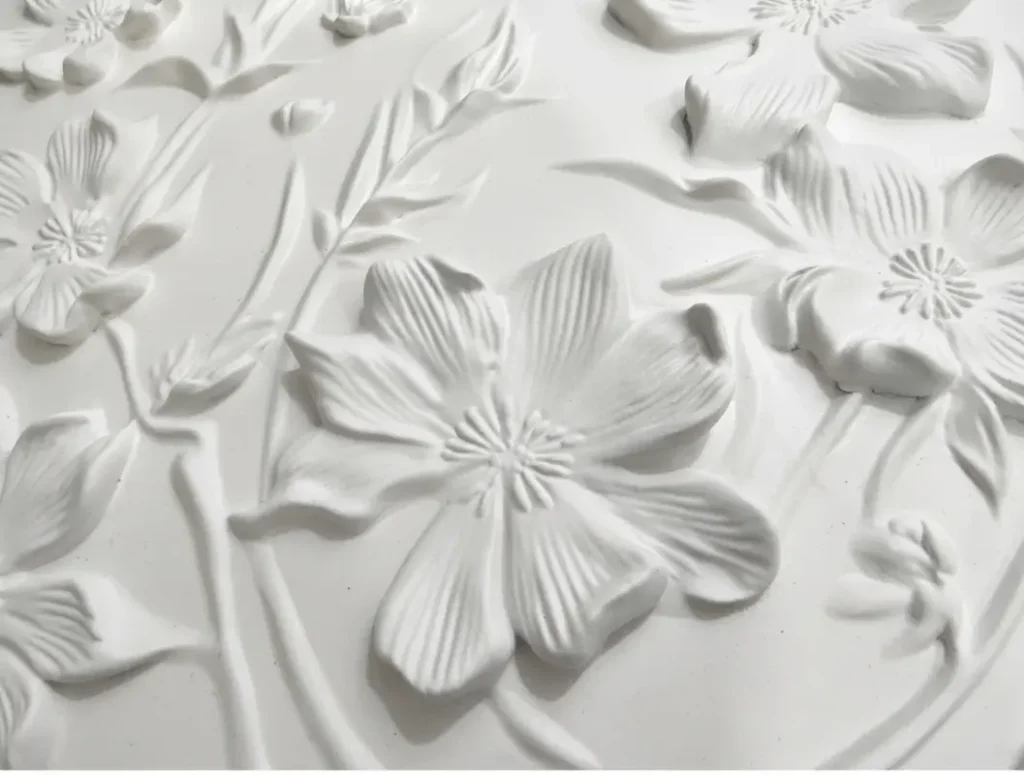 this photo shows the 3d print flora wall decor in detail, we achieve this look using 3d printing only.