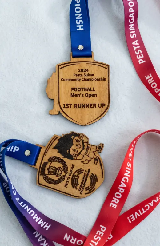 pekan sukan 2024 medal comes with a colour printed lanyard on both sides. We can customized print for you.