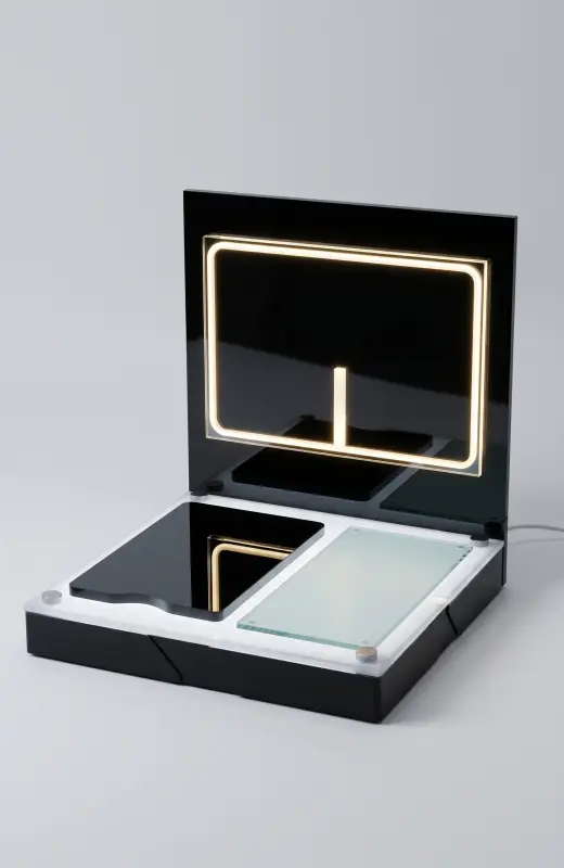 acrylic braun counter display unit in raw form to show the light up areas where the display product and the information is.