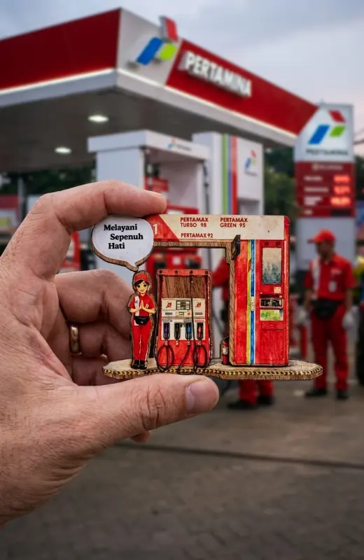 wood pertamina layered magnet represent different aspect of pertamina in Indonesia. This is a 2 layers 10x9cm size.