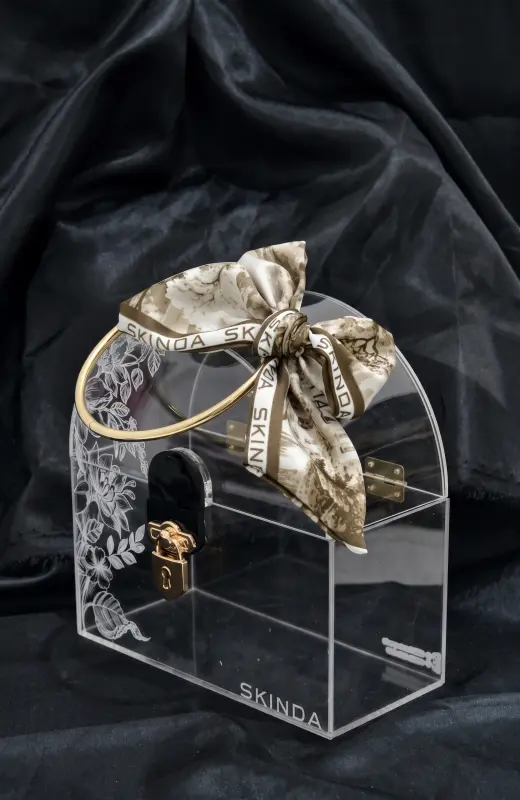 Skinda Acrylic Box we can customize the scarf and other accessories for this acrylic box