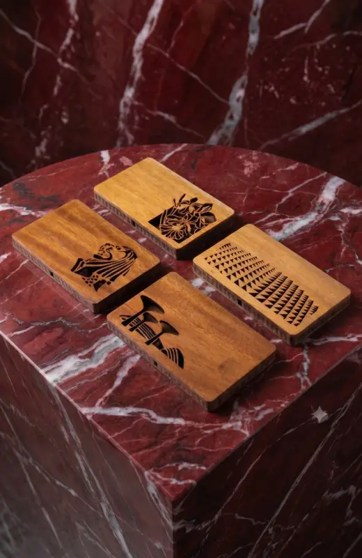 wood card holder made of mahogany wood and cut using UV laser cut
