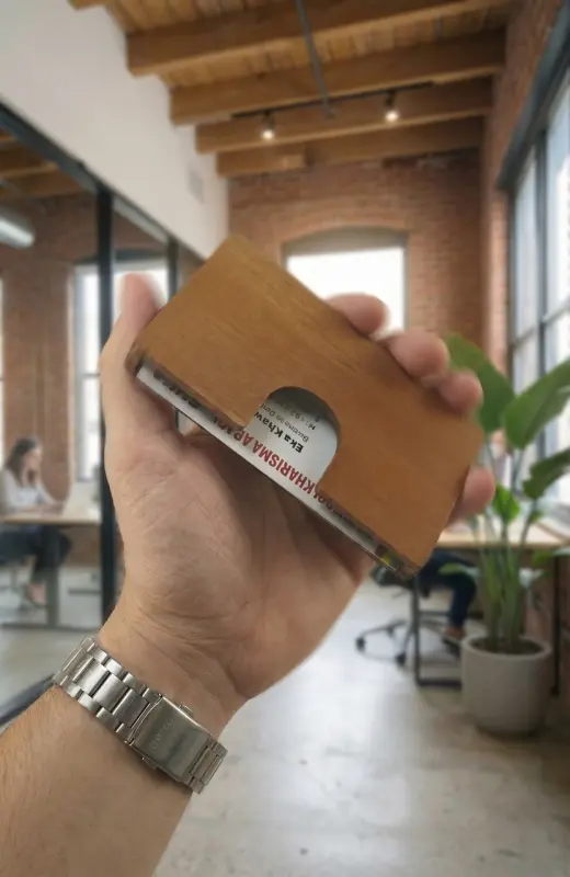 wood card holder show that shaking does not make the cards fall out
